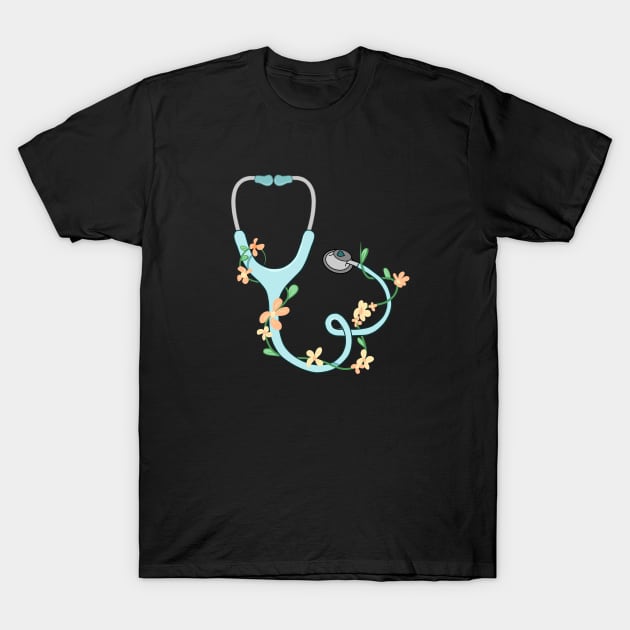 Blue stethoscope with flowers T-Shirt by Dr.Bear